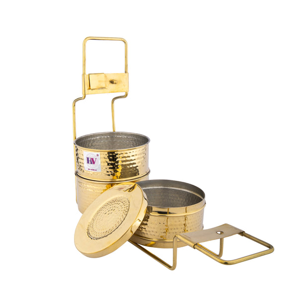 Brass Tiffin Set with Hammered finish (3 Compartments)